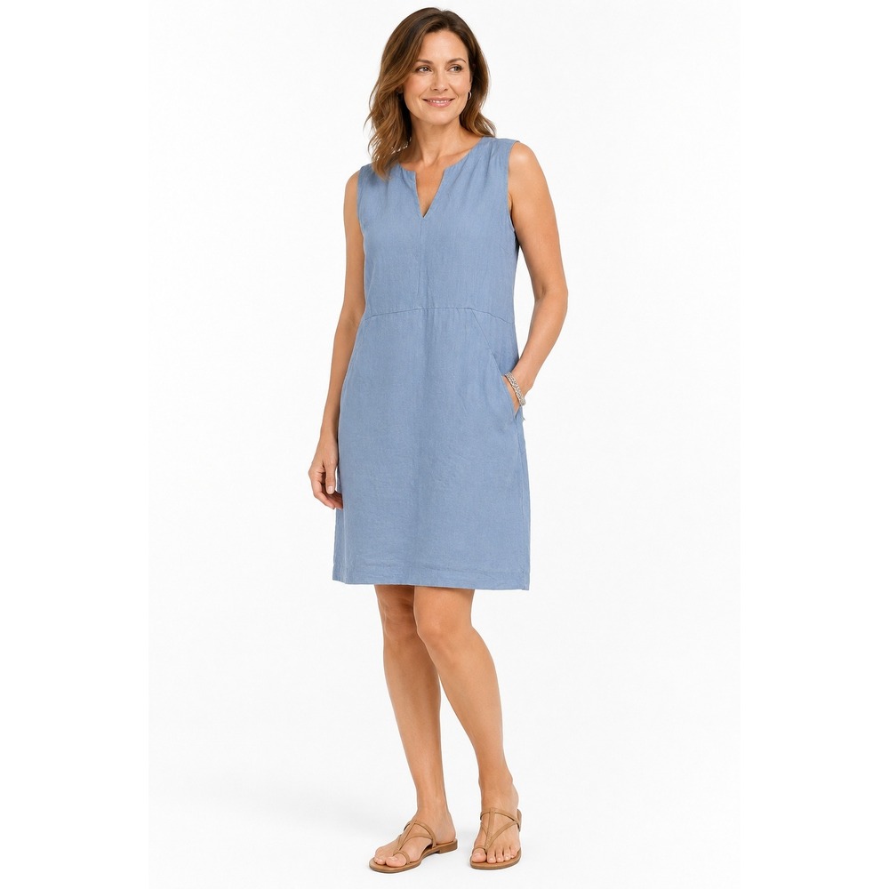 J. Jill Love Linen Shift Dress Large Petite Blue Coastal Minimal Classic Natural